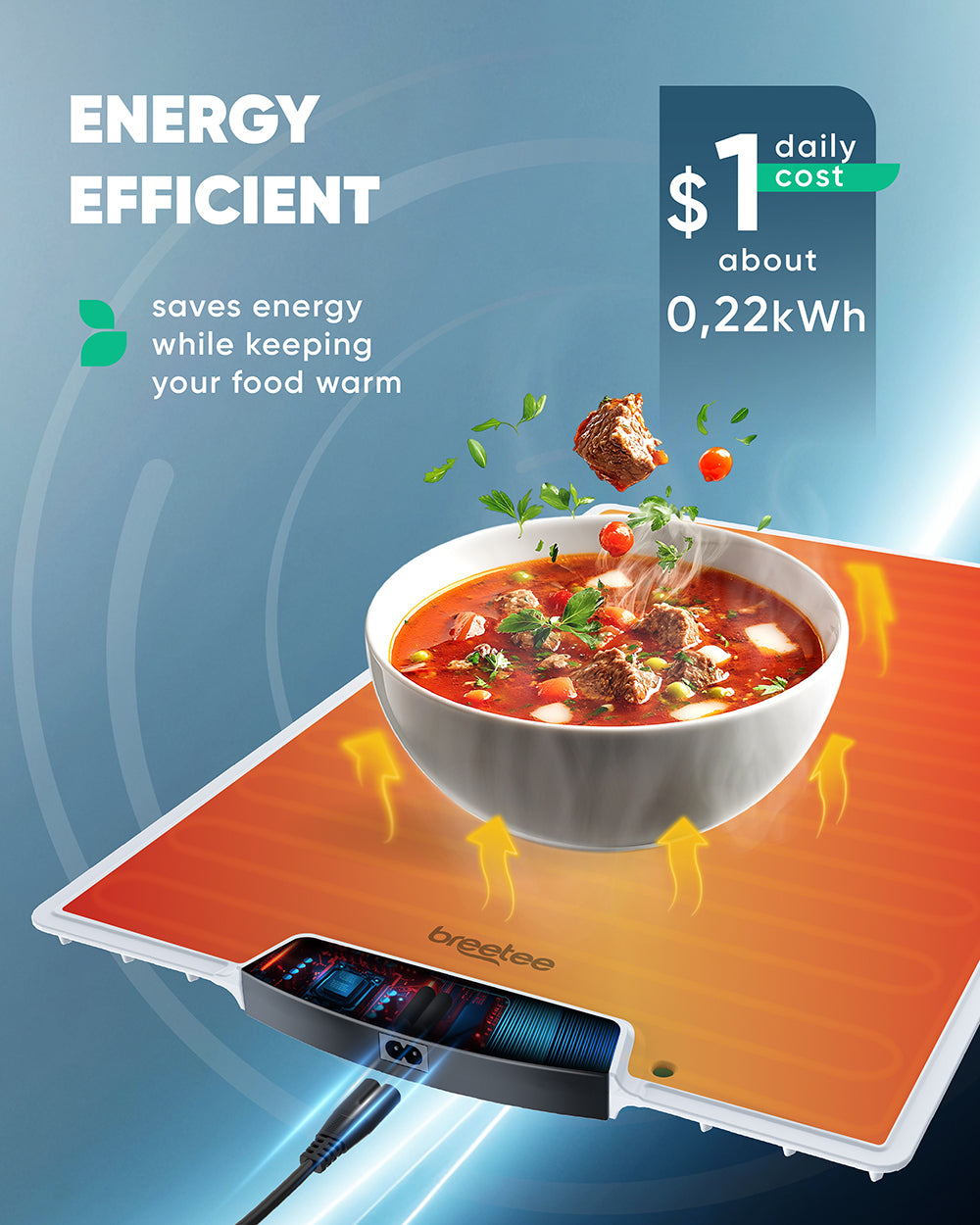 BREETEE WarmPad Pro - Electric Food Warming Mat  Keep Every Meal Warm  Silicone Heating Mat with 9 Temperature Settings from 104°F to 248°F - Roll Up Warming Mat for Dinner, Party, Events