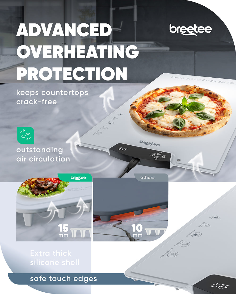 BREETEE WarmPad Pro - Electric Food Warming Mat  Keep Every Meal Warm  Silicone Heating Mat with 9 Temperature Settings from 104°F to 248°F - Roll Up Warming Mat for Dinner, Party, Events