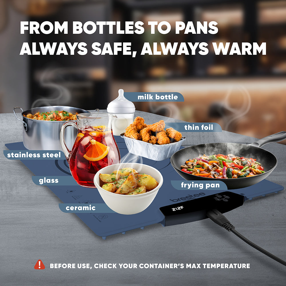 BREETEE WarmPad Pro - Electric Food Warming Mat  Keep Every Meal Warm  Silicone Heating Mat with 9 Temperature Settings from 104°F to 248°F - Roll Up Warming Mat for Dinner, Party, Events