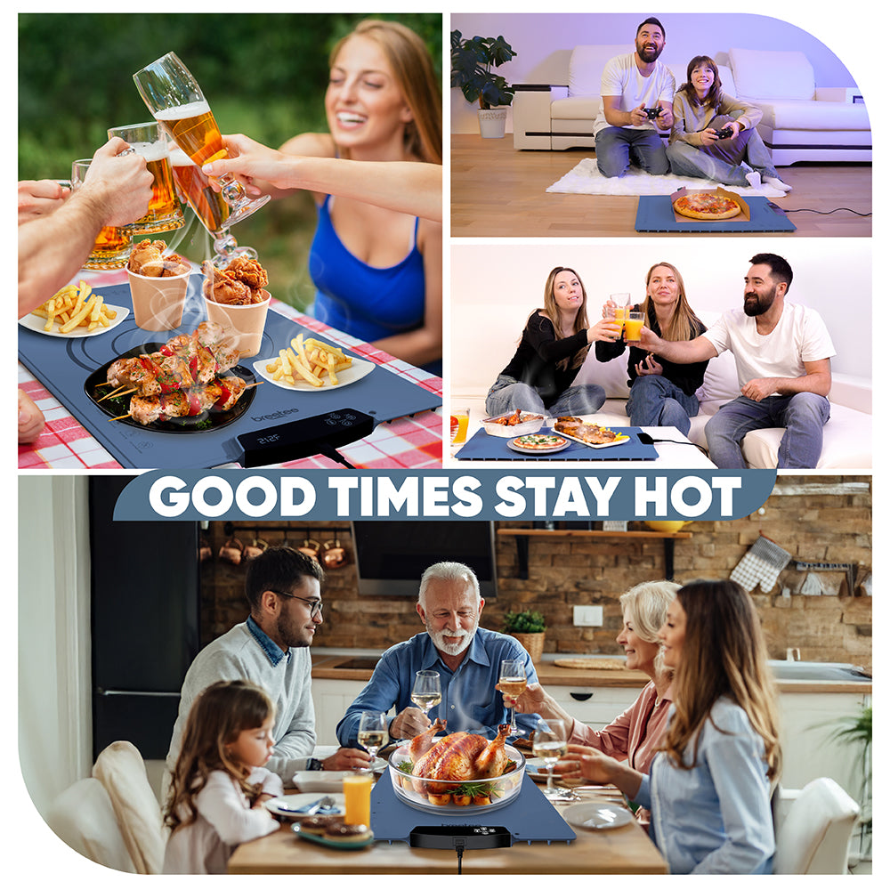 BREETEE WarmPad Pro - Electric Food Warming Mat  Keep Every Meal Warm  Silicone Heating Mat with 9 Temperature Settings from 104°F to 248°F - Roll Up Warming Mat for Dinner, Party, Events