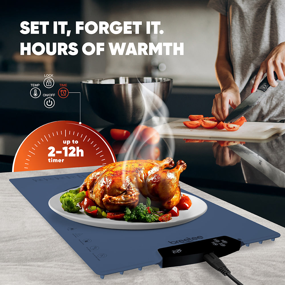 BREETEE WarmPad Pro - Electric Food Warming Mat  Keep Every Meal Warm  Silicone Heating Mat with 9 Temperature Settings from 104°F to 248°F - Roll Up Warming Mat for Dinner, Party, Events