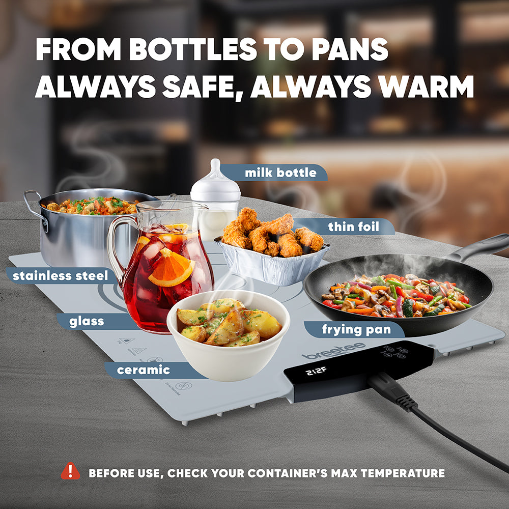 BREETEE WarmPad Pro - Electric Food Warming Mat  Keep Every Meal Warm  Silicone Heating Mat with 9 Temperature Settings from 104°F to 248°F - Roll Up Warming Mat for Dinner, Party, Events