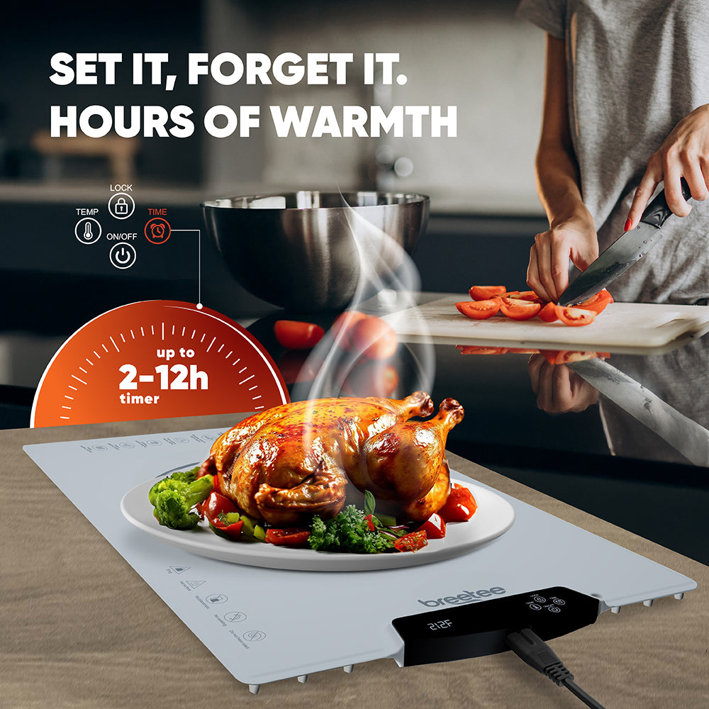 BREETEE WarmPad Pro - Electric Food Warming Mat  Keep Every Meal Warm  Silicone Heating Mat with 9 Temperature Settings from 104°F to 248°F - Roll Up Warming Mat for Dinner, Party, Events