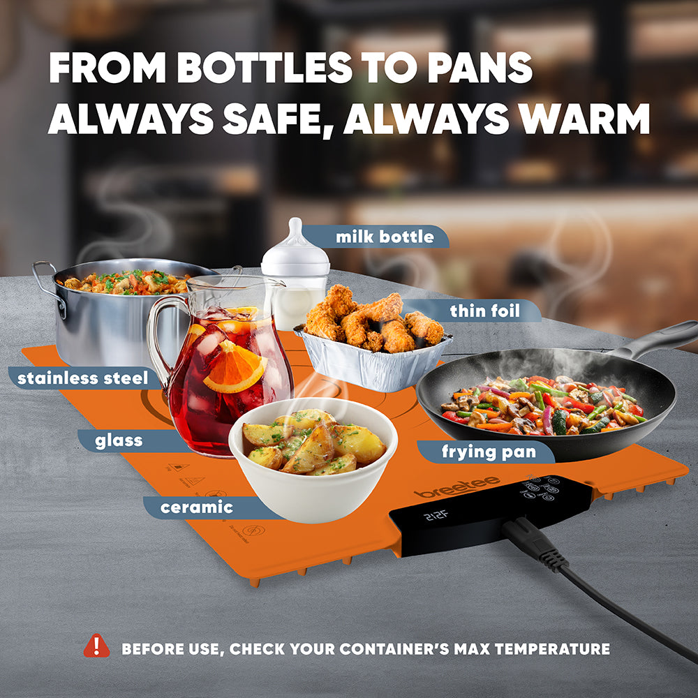 BREETEE WarmPad Pro - Electric Food Warming Mat  Keep Every Meal Warm  Silicone Heating Mat with 9 Temperature Settings from 104°F to 248°F - Roll Up Warming Mat for Dinner, Party, Events