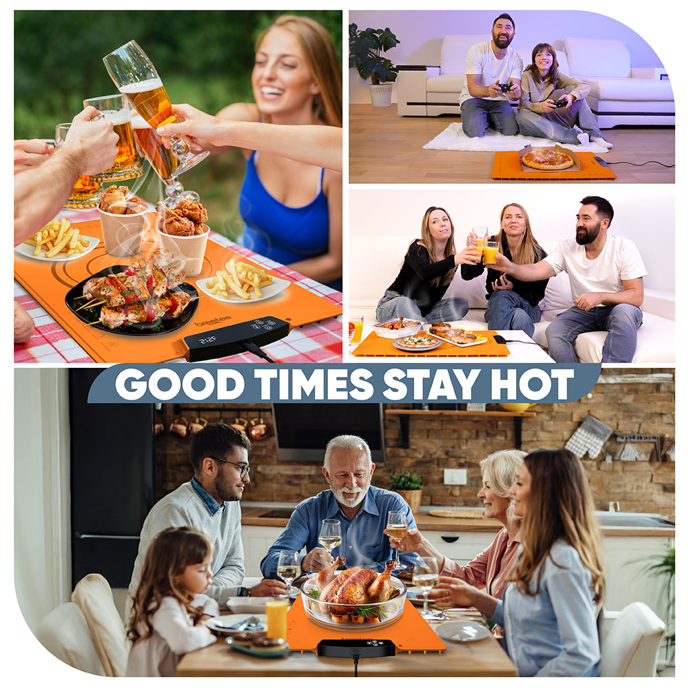 BREETEE WarmPad Pro - Electric Food Warming Mat  Keep Every Meal Warm  Silicone Heating Mat with 9 Temperature Settings from 104°F to 248°F - Roll Up Warming Mat for Dinner, Party, Events
