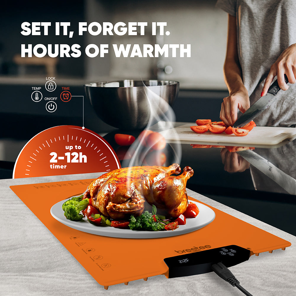 BREETEE WarmPad Pro - Electric Food Warming Mat  Keep Every Meal Warm  Silicone Heating Mat with 9 Temperature Settings from 104°F to 248°F - Roll Up Warming Mat for Dinner, Party, Events